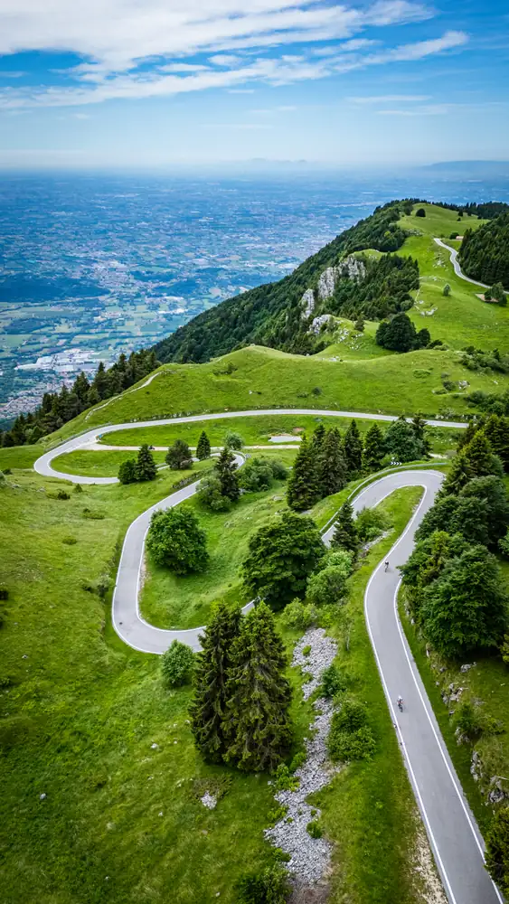 Aerial view of the mountain roads near Bassano del Grappa, northern Italy