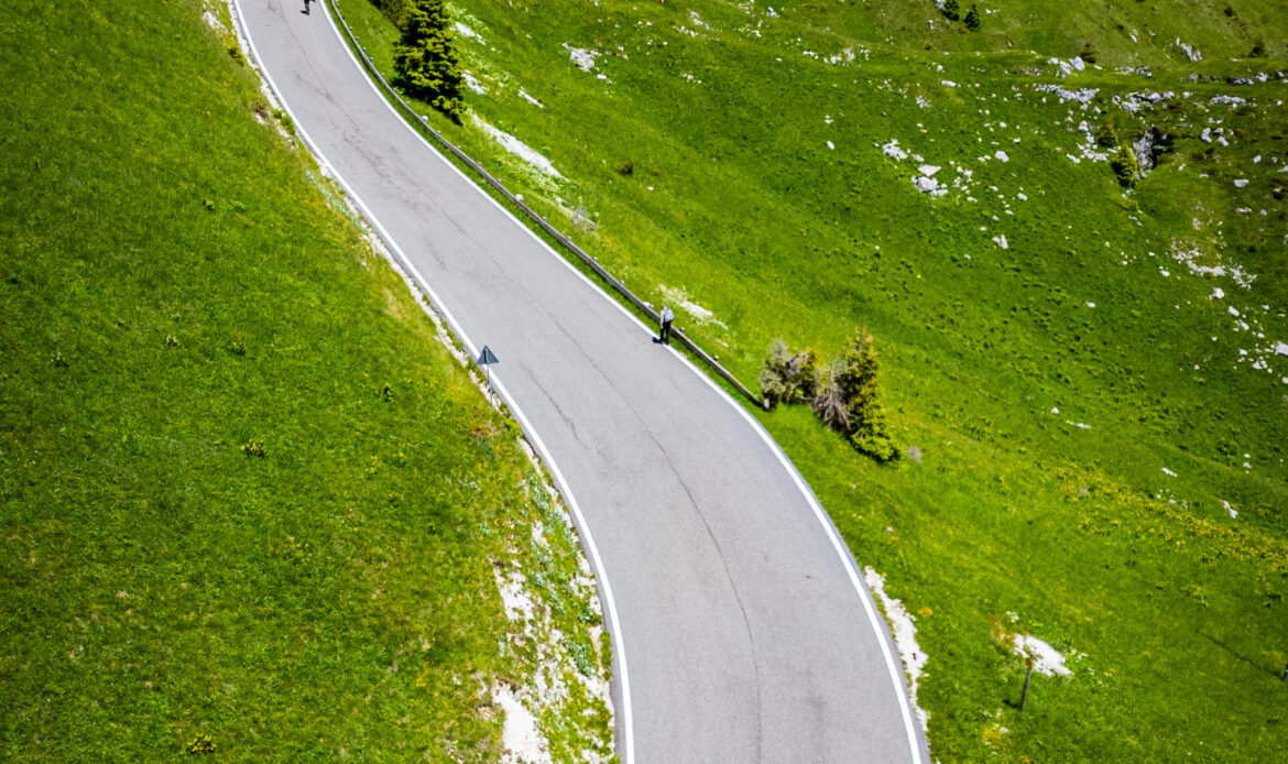 Hairpin bends on the road up Monte Grappa above Bassano del Grappa
